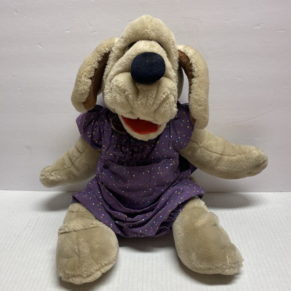 Ganz Bros Wrinkles The DOG Girl Purple Spots Dress 18” Plush Hand Puppet Toy